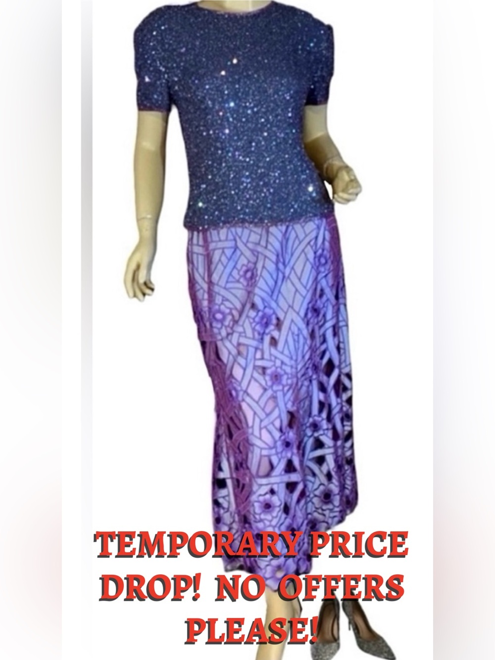 ADRIANNA PAPELL EVENING PURPLE SILK BEADED BLOUSE (8)